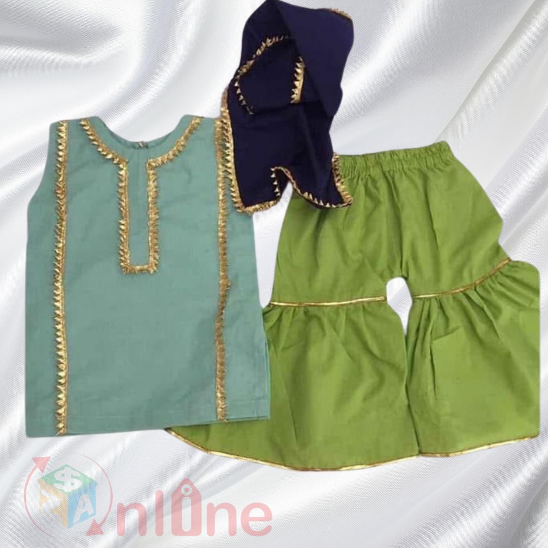 Festive Ghrara+kurti with gotta lace Eid dress of baby girl premium cotton stuff (1-5year)