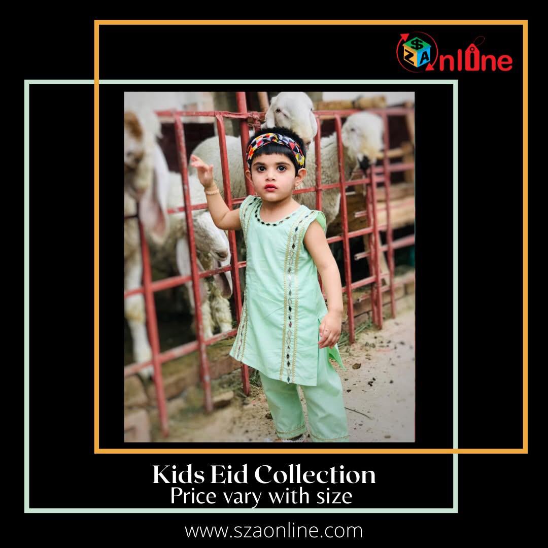 Mint Green Festive Eid Dress For girls in cotton stuff (size 1-5year)
