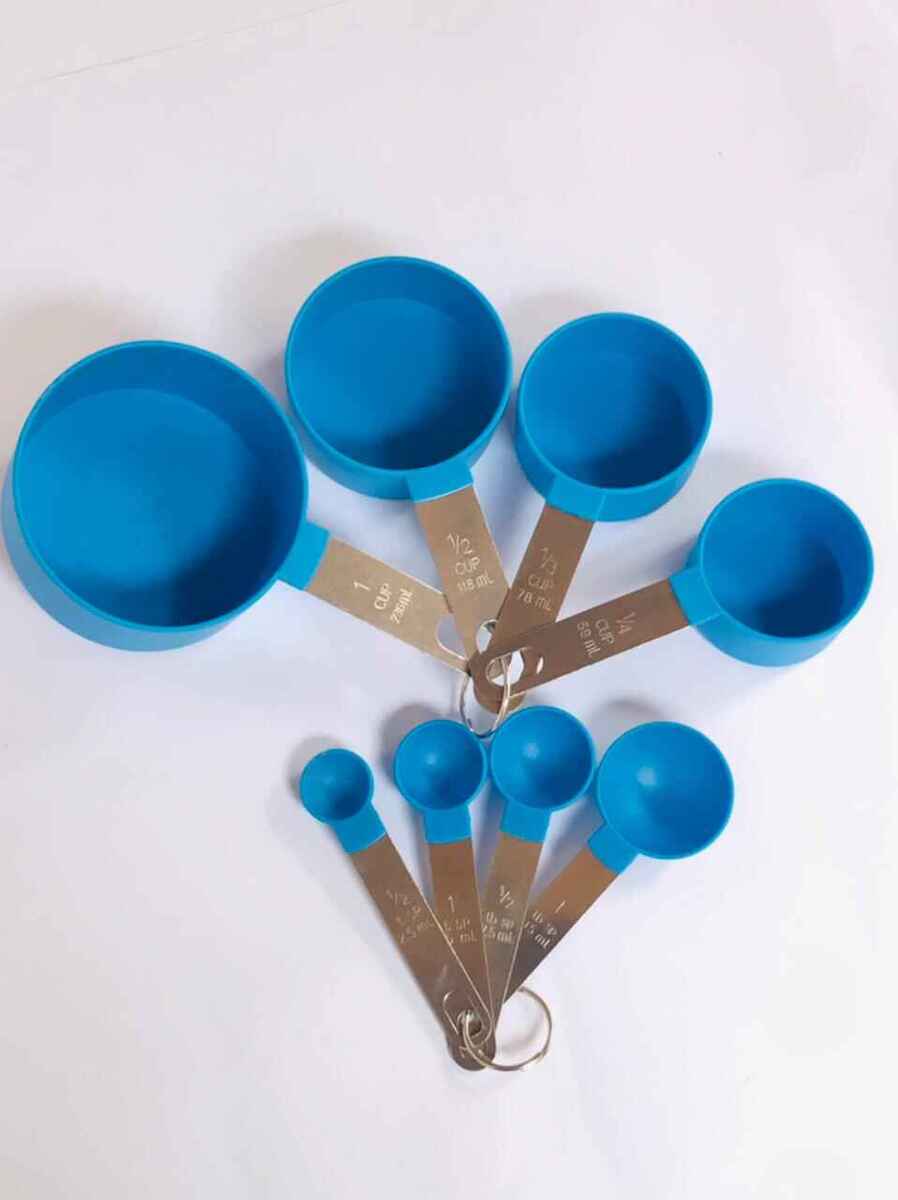 8pcs Blue Plastic Measuring Spoons Cups Measuring Set Tools For Baking Coffee and for kitchen essentials