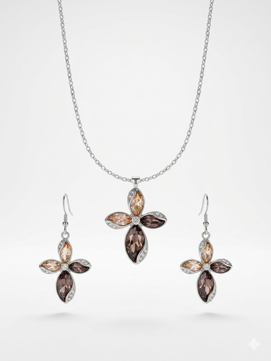 Elegant Autumn Bloom Crystal Pendant & Earrings Set