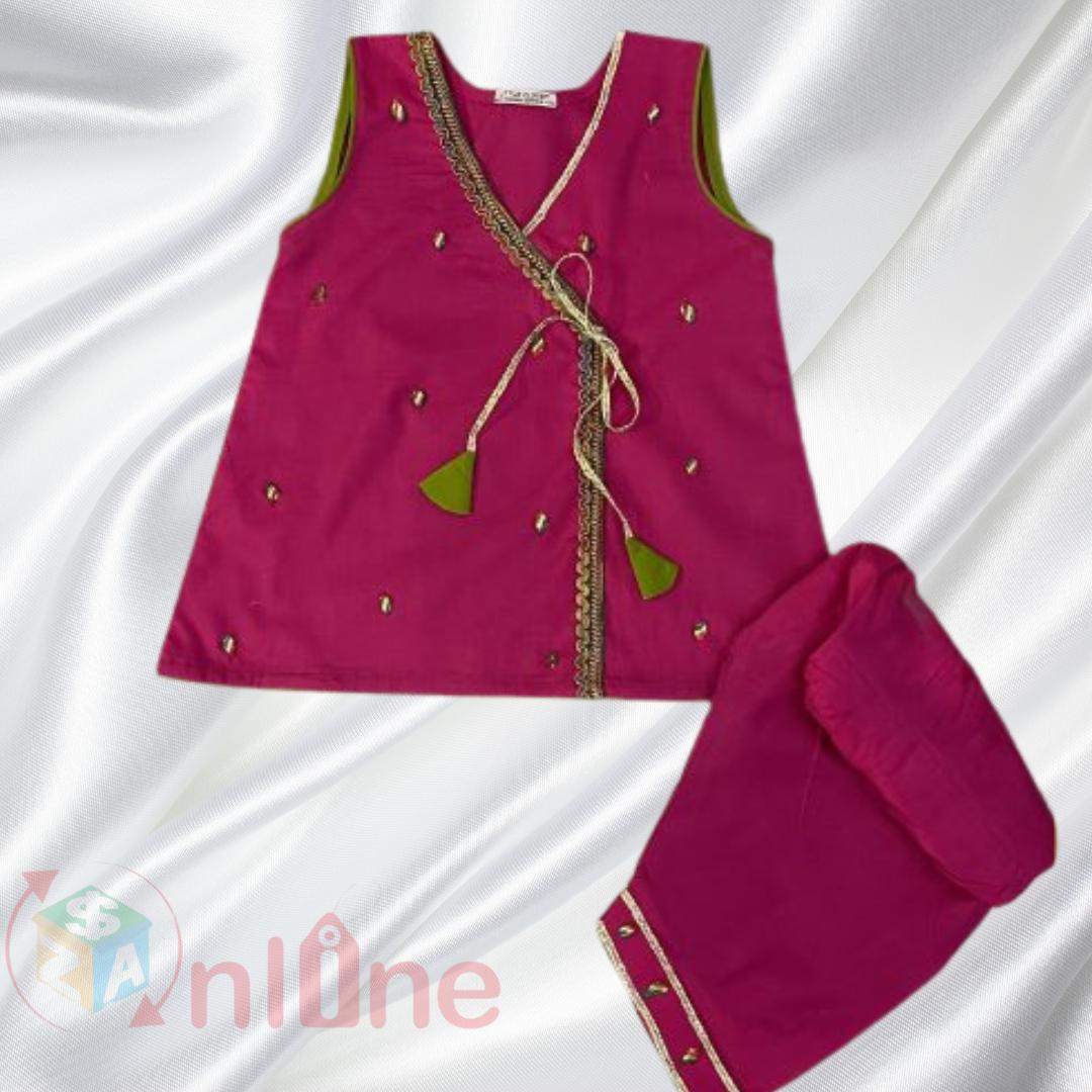 Elegant Angrakha style frock premium cotton stuff sizes available for (1-5year)