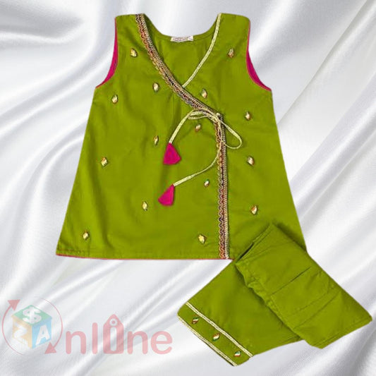 Elegant Angrakha style frock premium cotton stuff sizes available for (1-5year)