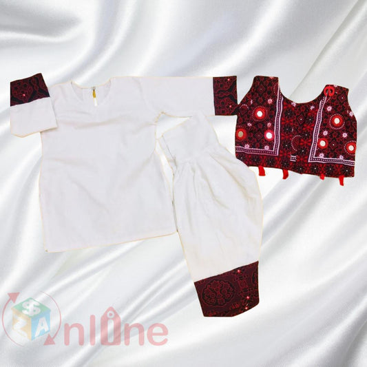 Elegant and Traditional Casual wear for baby girls with mirror embroidery / Eid dress sizes available for (1-5year)
