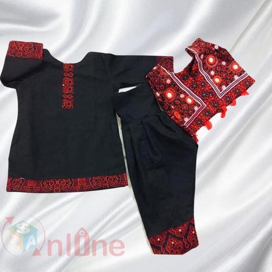 Elegant and Traditional Casual wear for baby girls with mirror embroidery premium cotton stuff sizes available for (1-5year)