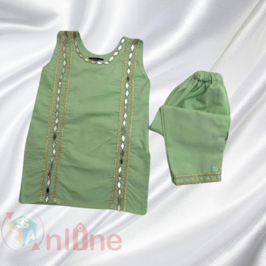 Mint Green Festive Eid Dress For girls in cotton stuff (size 1-5year)