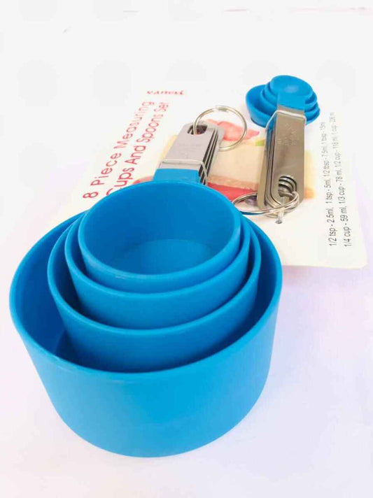 8pcs Blue Plastic Measuring Spoons Cups Measuring Set Tools For Baking Coffee and for kitchen essentials