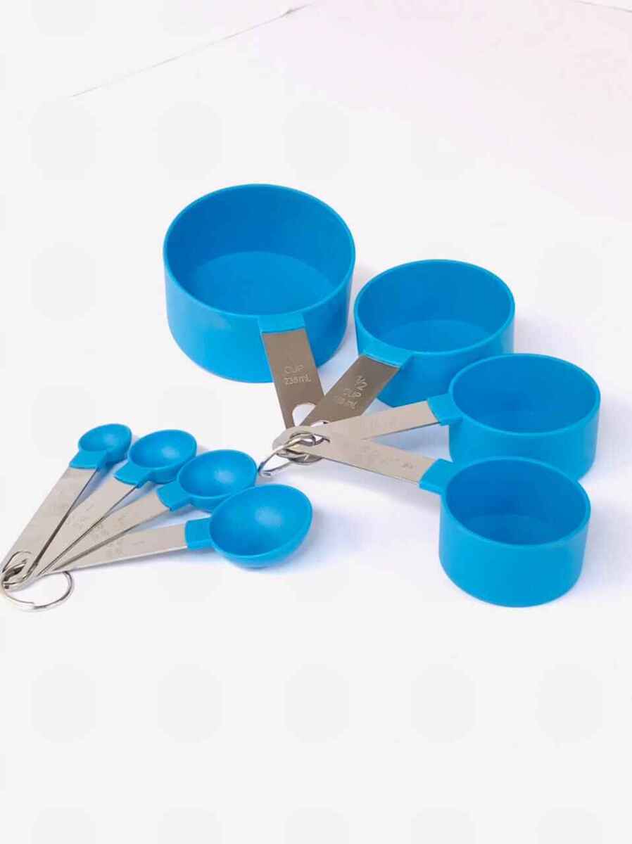 8pcs Blue Plastic Measuring Spoons Cups Measuring Set Tools For Baking Coffee and for kitchen essentials