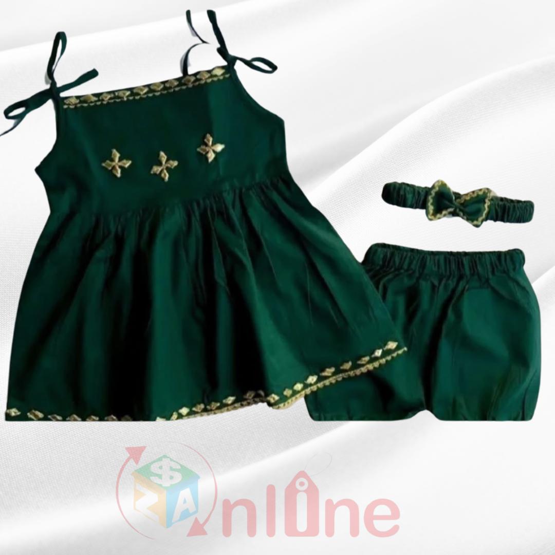 3pcs Elegant Festive frock premium cotton size available for 0-5year