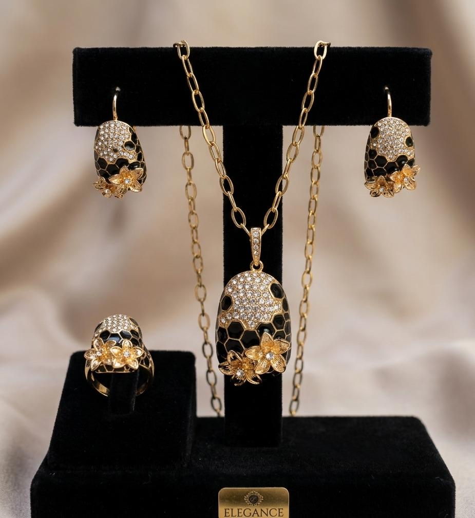 Elegance Noir Gold Blossom Crystal Set