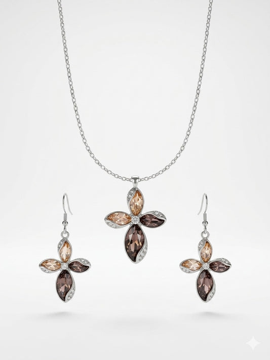 Elegant Autumn Bloom Crystal Pendant & Earrings Set