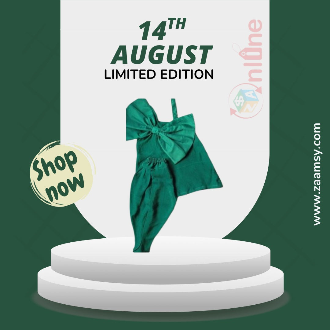 Beautiful Bow style frock in solid green color