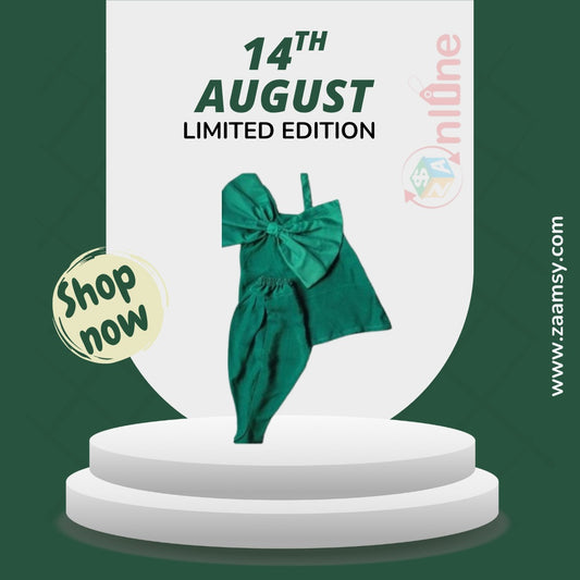 Beautiful Bow style frock in solid green color