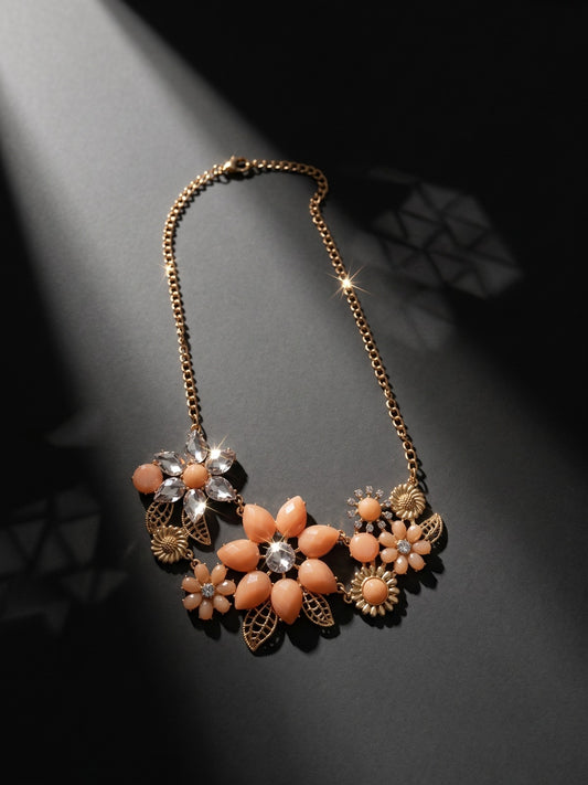 Pastel Peach Blossom Statement Necklace