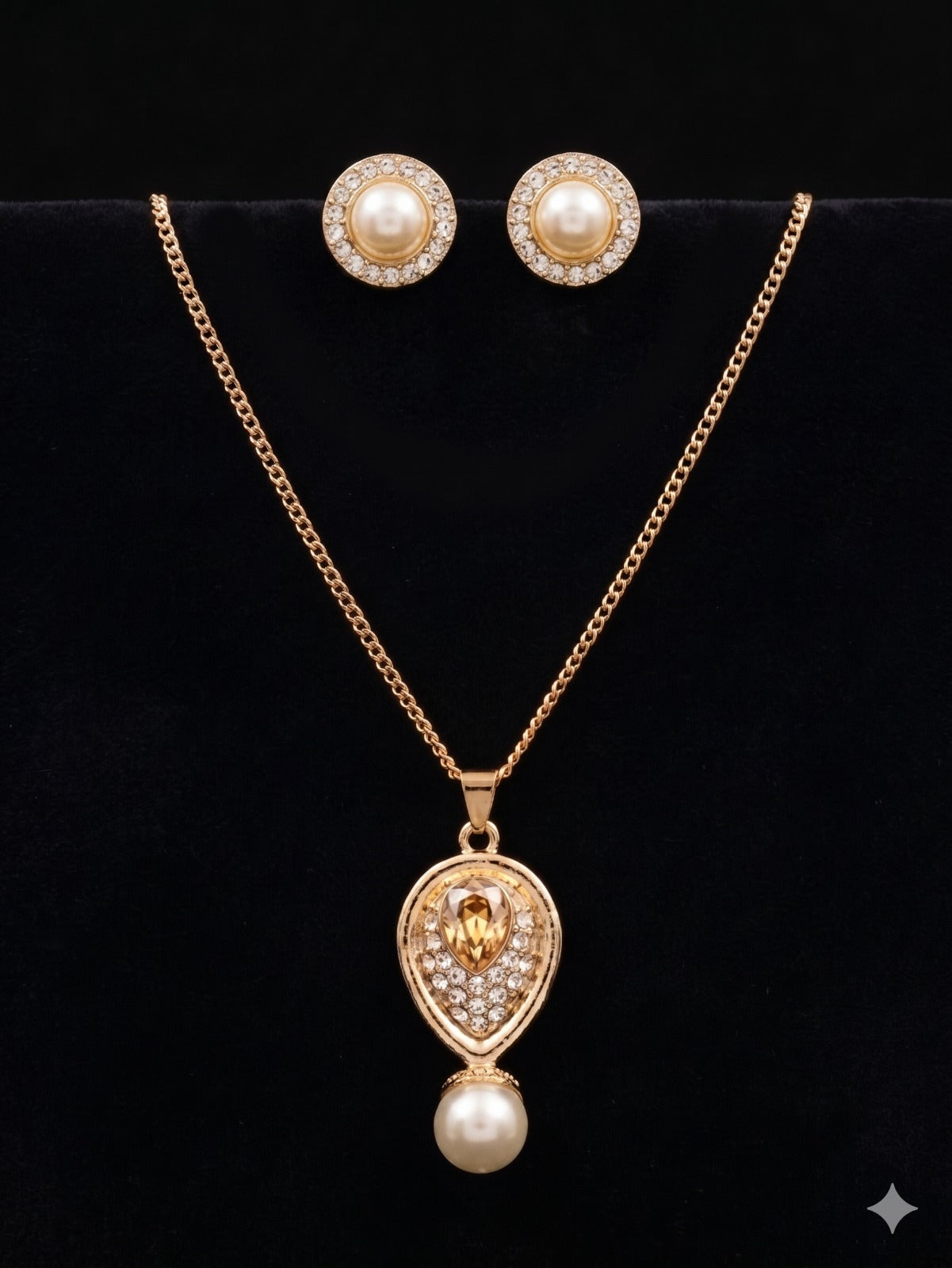 Classic Pearl & Champagne Crystal Teardrop Set