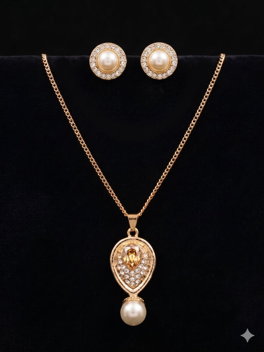 Classic Pearl & Champagne Crystal Teardrop Set